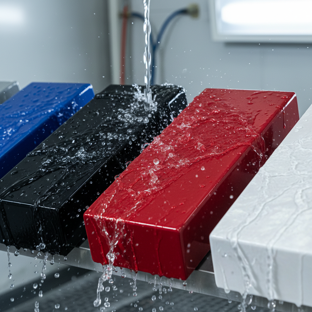 Hydrophobic cascade test on array of ceramic-treated paint panels, water beading dramatically