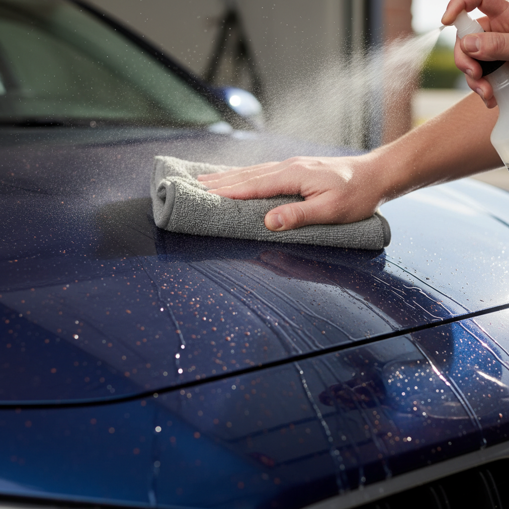 Mitt gliding clay lube over contaminated car paint safely, smooth motion